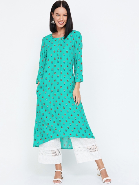 

Melange by Lifestyle Women Sea Green & Red Printed Straight Kurta