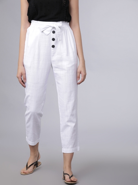 

Tokyo Talkies Women White Regular Fit Solid Regular Trousers