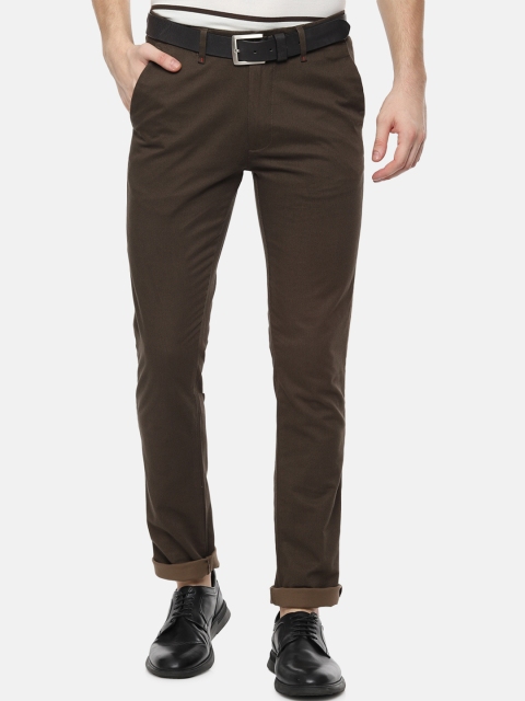 

V Dot Men Brown Slim Fit Self Design Regular Trousers