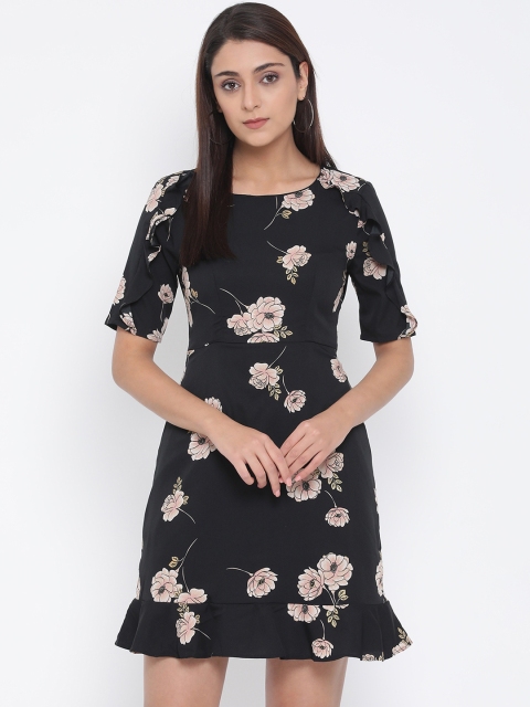 

Oxolloxo Women Black & Pink Floral Printed Sheath Dress