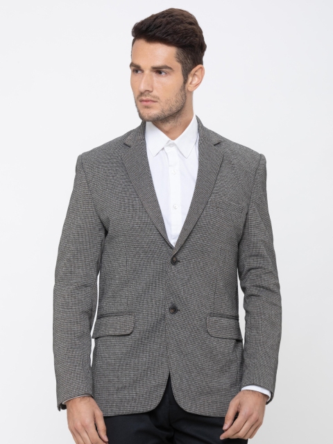 

Globus Men Black Self-Design Single-Breasted Casual Pure Cotton Blazer