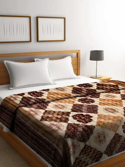 

KLOTTHE Beige & Brown Floral AC Room 450 GSM Double Bed Comforter