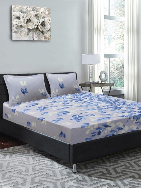 

Good Homes by Home Candy White & Blue Floral 144 TC Cotton 1 Queen Bedsheet with 2 Pillow Covers
