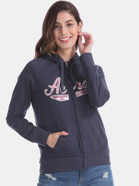 

Aeropostale Women Navy Blue Printed Hooded Sweatshirt