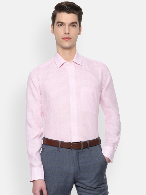 

Luxure by Louis Philippe Men Pink Regular Fit Striped Linen Formal Shirt