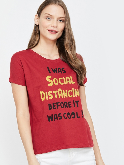 

Ginger by Lifestyle Women Red Printed Round Neck T-shirt