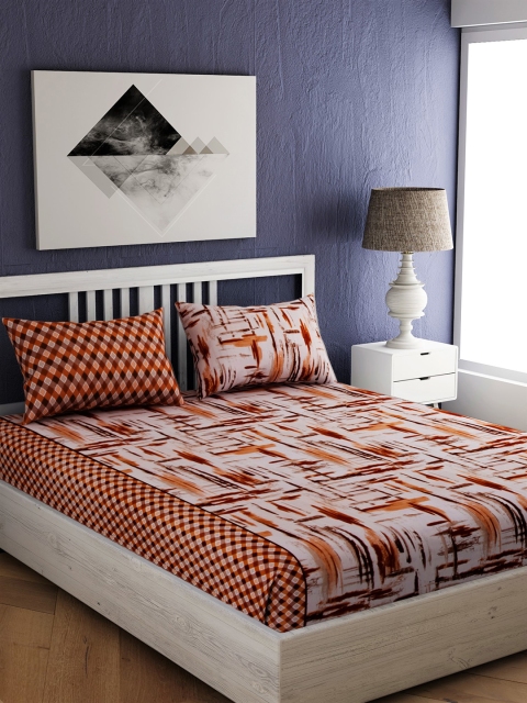 

EverHOME Brown & White Abstract 300 TC Cotton 1 King Bedsheet with 2 Pillow Covers