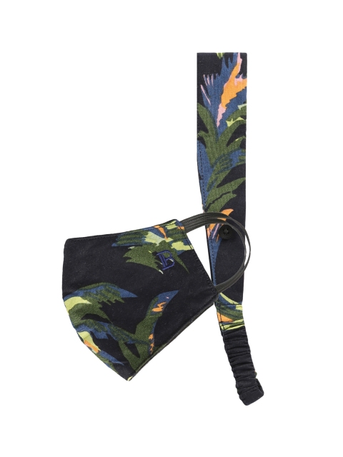 

Bene Kleed Women Navy Blue & Green Printed 3-Ply Reusable Outdoor Mask With Hairband