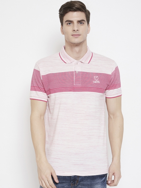 

Camey Men Pink Striped Polo Collar T-shirt