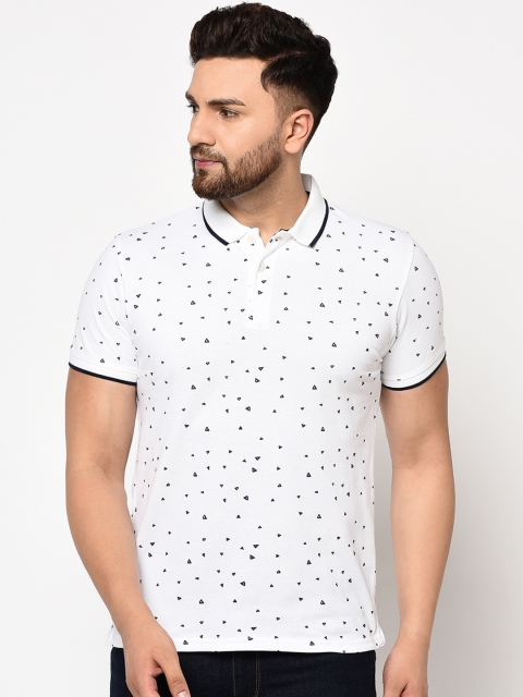 

98 Degree North Men White & Black Printed Polo Collar T-shirt
