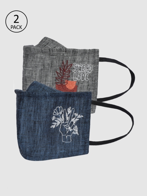 

Vero Moda Woman Pack of 2 Pcs Blue & Grey Reusable 3-Ply Protective Outdoor Denim Masks, Navy blue
