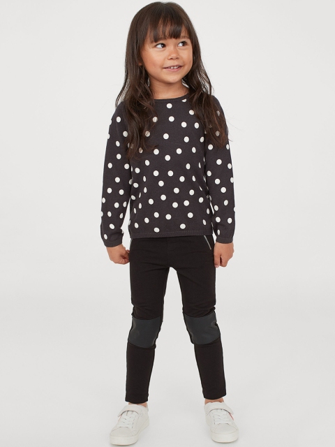 

H&M Girls Black Solid Treggings with Patchwork