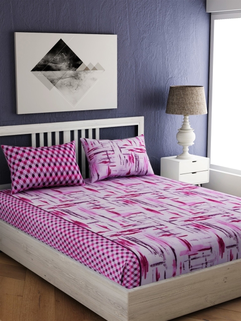 

EverHOME Pink & Black Abstract 300 TC Cotton 1 King Bedsheet with 2 Pillow Covers