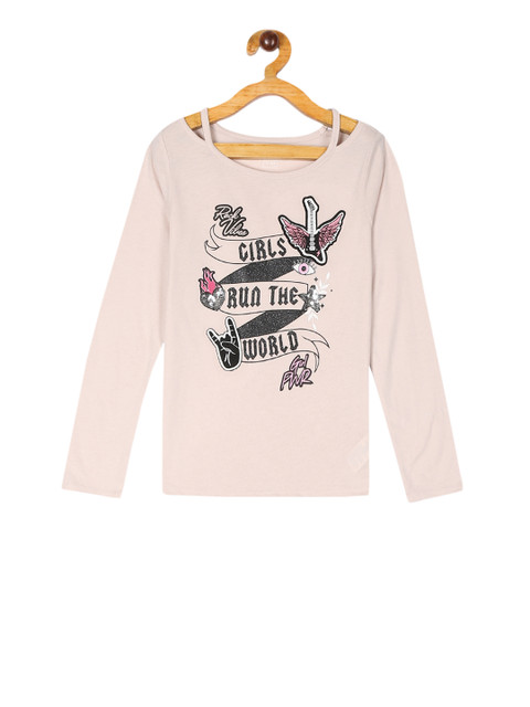 

The Childrens Place Girls Pink & Grey Embellished Top