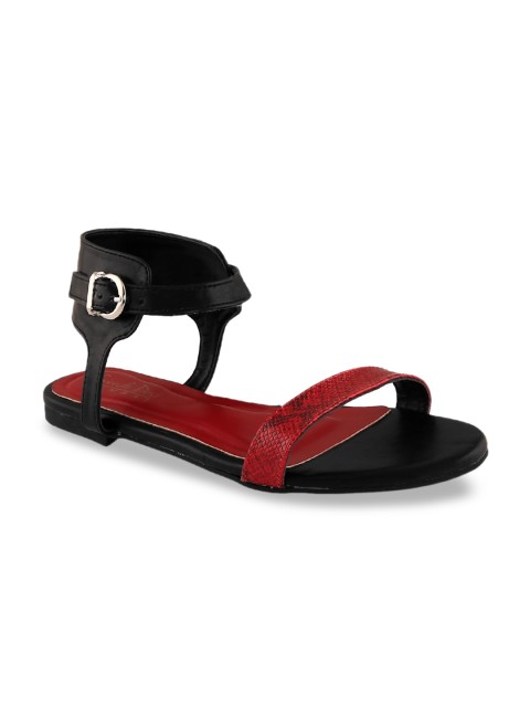 

Siendo Desi Women Maroon & Black Colourblocked Synthetic Suede Open Toe Flats