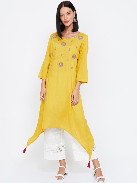 

Melange by Lifestyle Women Yellow Embroidered A-Line Kurta