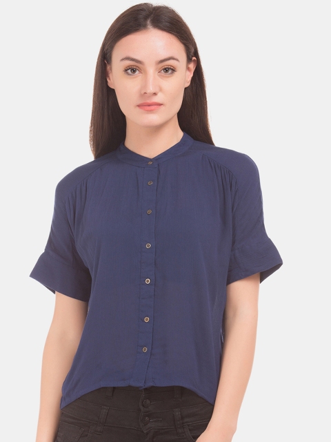 

Cherokee Women Navy Blue Boxy Solid Casual Shirt