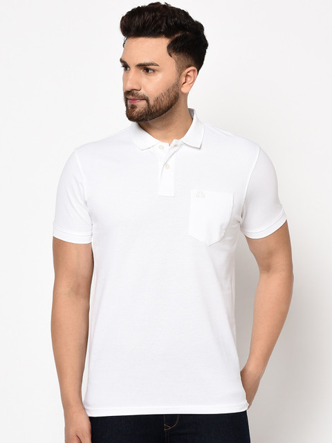 

98 Degree North Men White Solid Polo Collar T-shirt