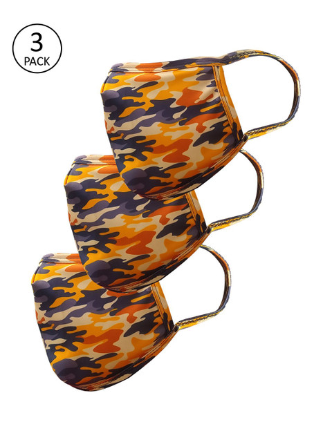 

nestroots Unisex 3 Pcs Orange & Navy Blue Reusable 2-Ply Protective Outdoor Masks, Multi