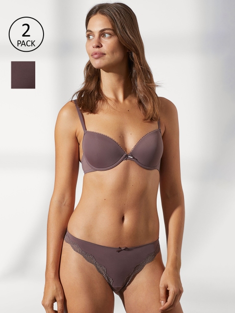 

H&M Women Dark Mauve 2-Pack Lace Brazilian Briefs