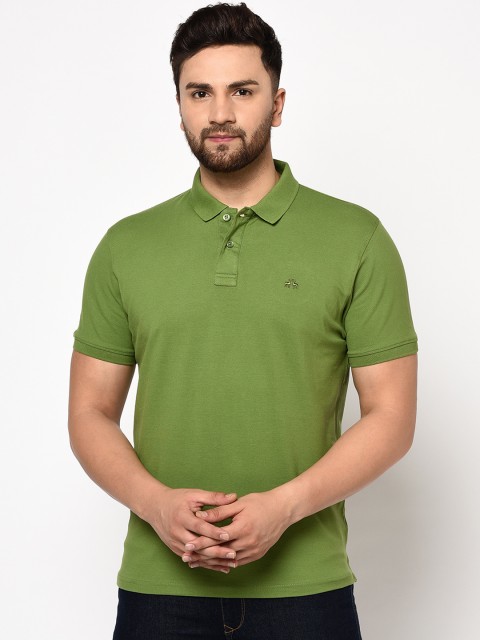 

98 Degree North Men Green Solid Polo Collar T-shirt