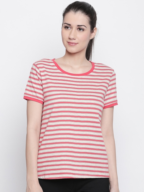 

Ajile by Pantaloons Women Red & Grey Striped Round Neck T-shirt