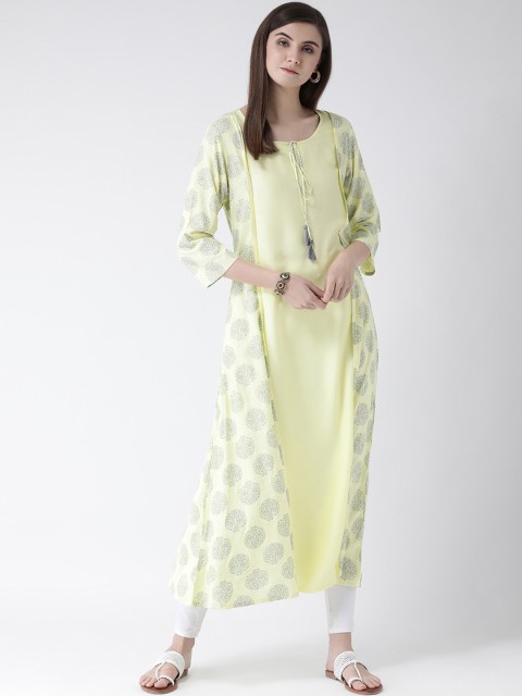 

Span Women Yellow & Grey Printed A-Line Kurta