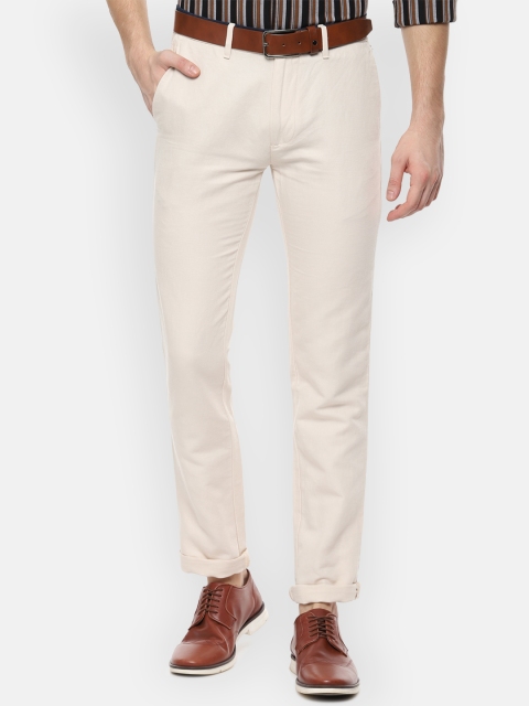 

V Dot Men Cream-Coloured Slim Fit Solid Regular Trousers