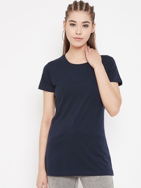 

Okane Women Navy Blue Solid Round Neck T-shirt