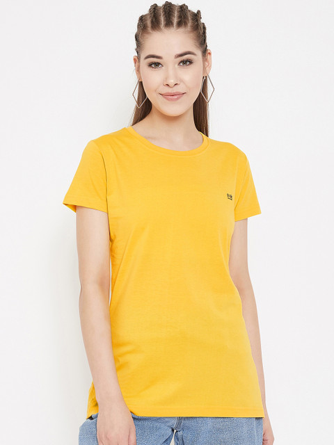 

Okane Women Yellow Solid Round Neck T-shirt