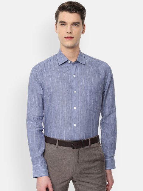 

Luxure by Louis Philippe Men Blue & Off-White Regular Fit Striped Formal Linen Shirt
