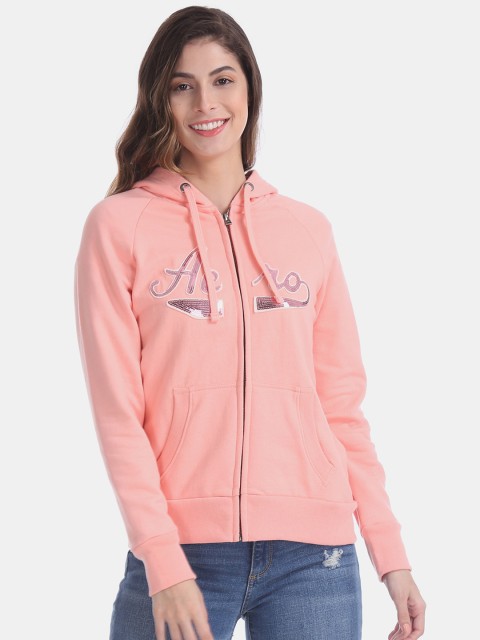 

Aeropostale Women Orange Embellished Hooded Sweatshirt