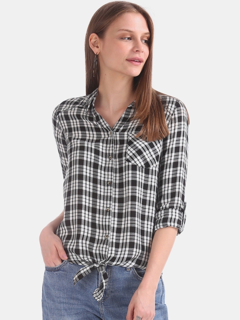 

Cherokee Women Black & White Regular Fit Checked Casual Shirt