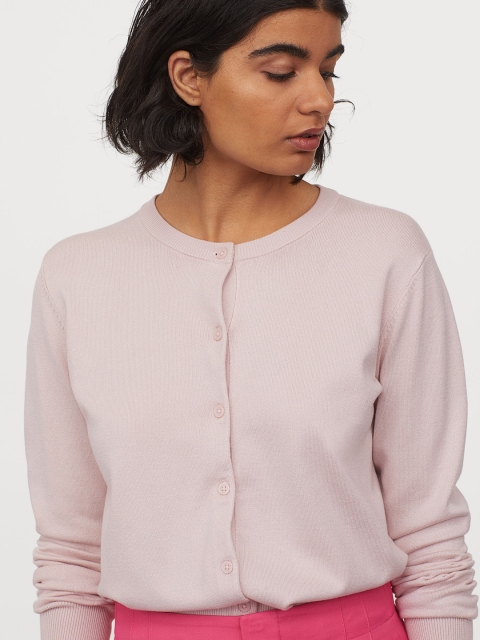 

H&M Women Pink Solid Fine-Knit Cardigan