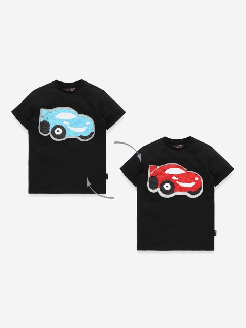 

MAGIC TEES Boys Black Flippy Sequinned Round Neck T-shirt