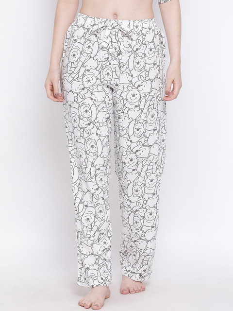 

Oxolloxo Women Off White & Grey Winnie The Pooh Printed Nightwear Lounge Pants