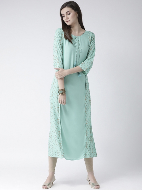 

Span Women Mint Green Floral Printed A-Line Kurta