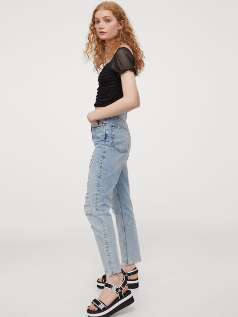 

H&M Women Black Mesh Cropped Top