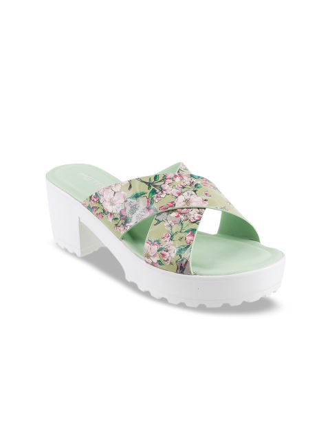 

Metro Women Green & Pink Printed Block Heels