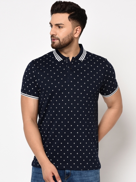 

98 Degree North Men Navy Blue Printed Polo Collar T-shirt