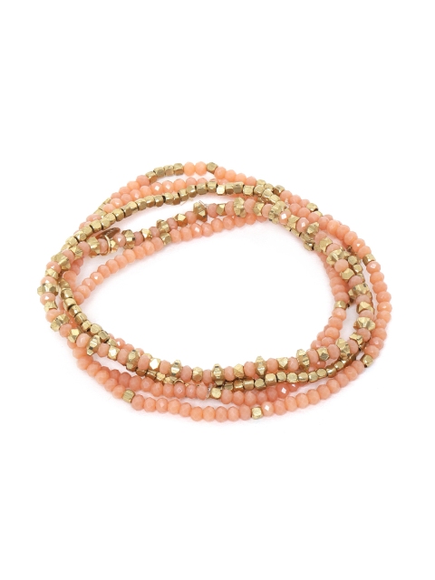

Chumbak Set Of 5 Peach-Coloured & Gold-Toned Ornate Beads Bracelet