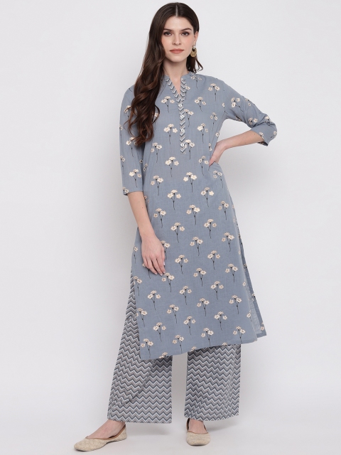 

Vbuyz Women Grey Printed Kurta with Palazzos