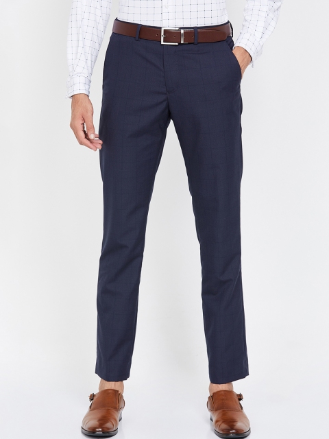 

CODE by Lifestyle Men Navy Blue Slim Fit Checked Formal Trousers