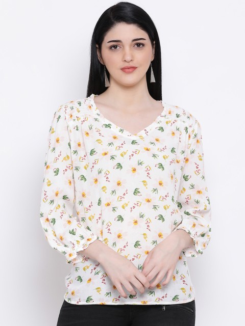 

Oxolloxo Multicoloured Floral Printed Bishop Sleeves Regular Top, Multi