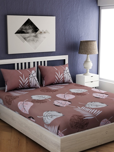 

EverHOME Brown Floral 144 TC Cotton 1 King Bedsheet with 2 Pillow Covers