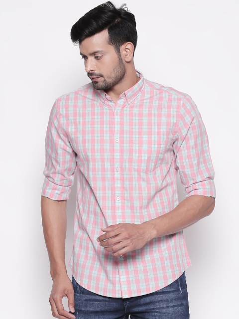 

BYFORD by Pantaloons Men Pink & Blue Slim Fit Checked Casual Shirt