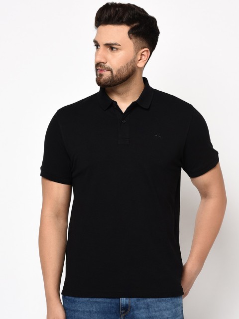 

98 Degree North Men Black Solid Polo Collar T-shirt