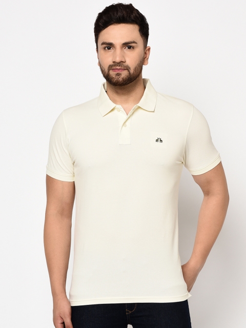 

98 Degree North Men Off-White Solid Polo Collar T-shirt