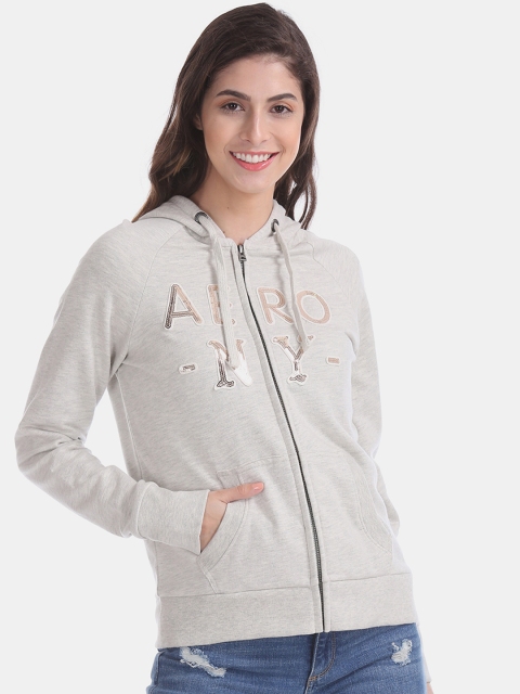 

Aeropostale Women Grey Printed Hooded Sweatshirt