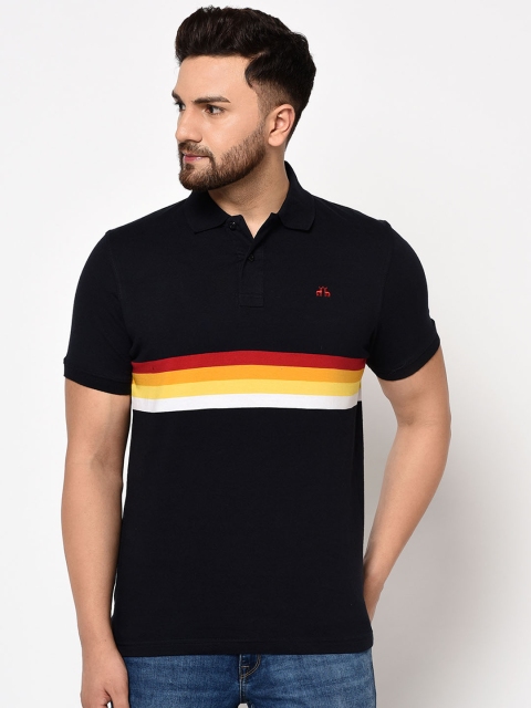 

98 Degree North Men Black & Off-White Striped Polo Collar T-shirt